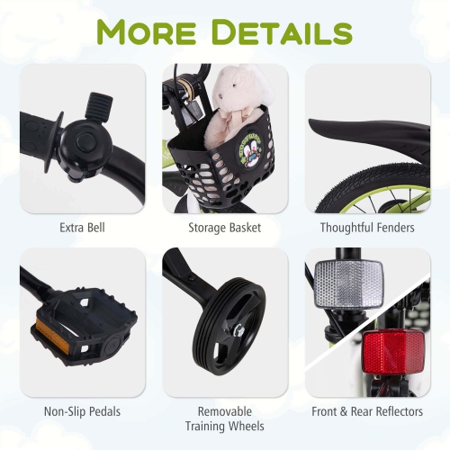 Vélo de 16 po pour enfants de Costway pour 4-7 avec guidon à hauteur réglable et frein à main à selle