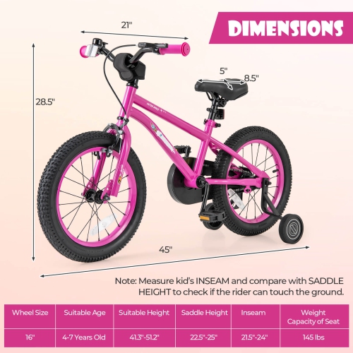 Costway 16-Inch Kid's Bike for 4-7 Years Old with Adjustable Saddle & Anti-slip Handlebar