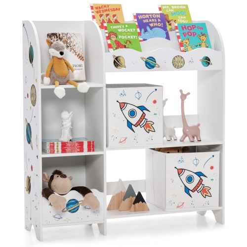 Costway Kids Toy and Book Organizer Children Wooden Storage Cabinet w/ Storage Bins