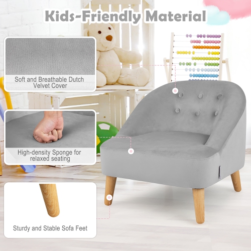 Costway Kids Sofa Chair w/ Ottoman Toddler Single Sofa Velvet Upholstered Couch