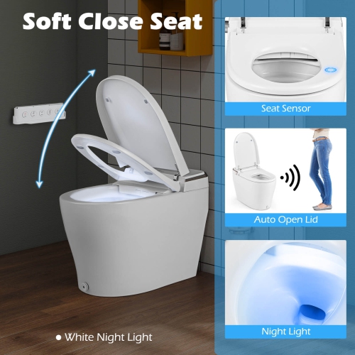 Costway Smart Toilet Elongated Bidet Toilet with Adjustable Heated Seat & Dryer Night Light 1000 Gram MaP Flushing Score