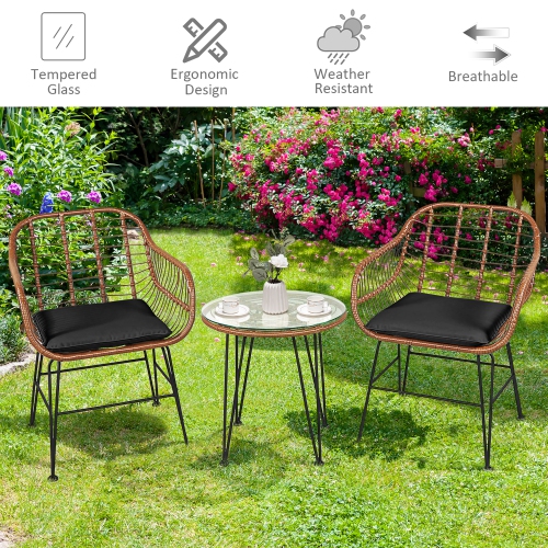 Costway 3PCS Patio Rattan Bistro Set Coffee Table Armchair Garden w/Cushion