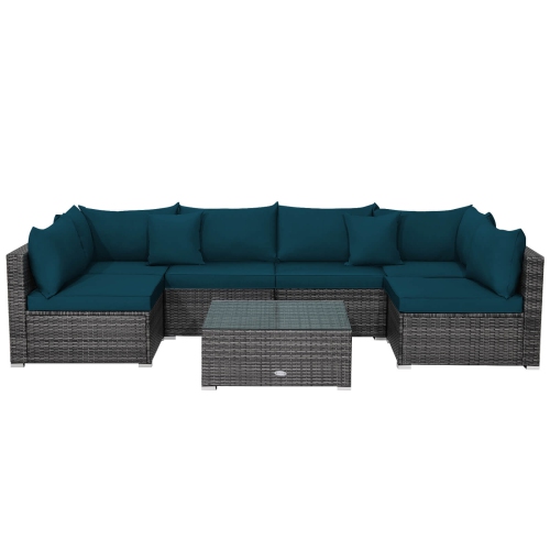 Costway 7PCS Patio Rattan Furniture Set Sectional Sofa Cushioned Garden
