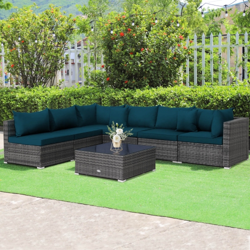 Costway 7PCS Patio Rattan Furniture Set Sectional Sofa Cushioned Garden