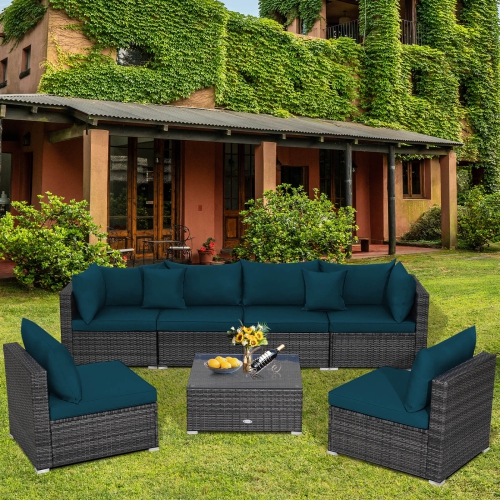 Costway 7PCS Patio Rattan Furniture Set Sectional Sofa Cushioned Garden