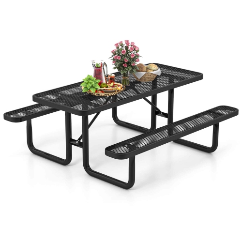 Costway 72" Coated Steel Camping Table with Seats Outdoor Picnic Table & Bench Set for 8