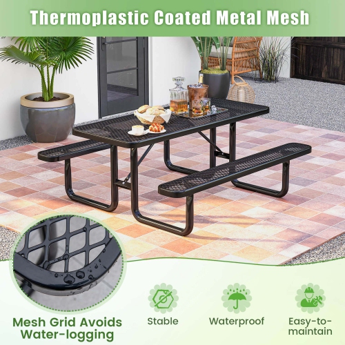 Costway 72" Coated Steel Camping Table with Seats Outdoor Picnic Table & Bench Set for 8