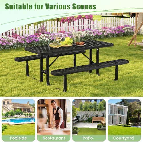 Costway 72" Coated Steel Camping Table with Seats Outdoor Picnic Table & Bench Set for 8