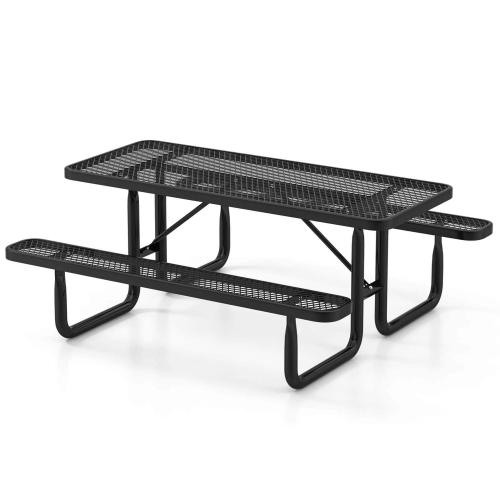 Costway 72" Coated Steel Camping Table with Seats Outdoor Picnic Table & Bench Set for 8