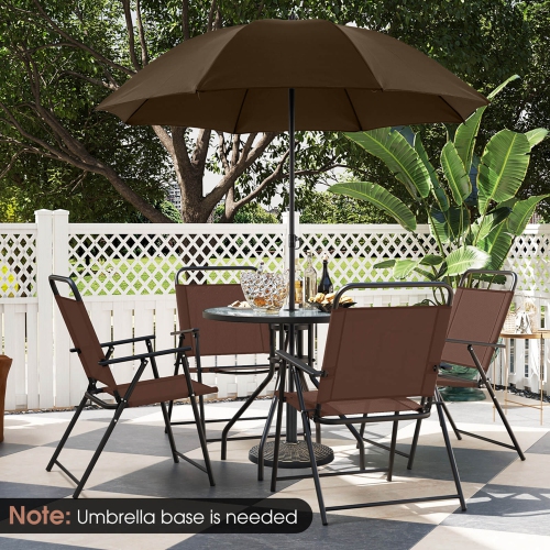 Costway Patiojoy 6 PCS Patio Dining Set Folding Chairs Glass Table Tilt Umbrella Garden