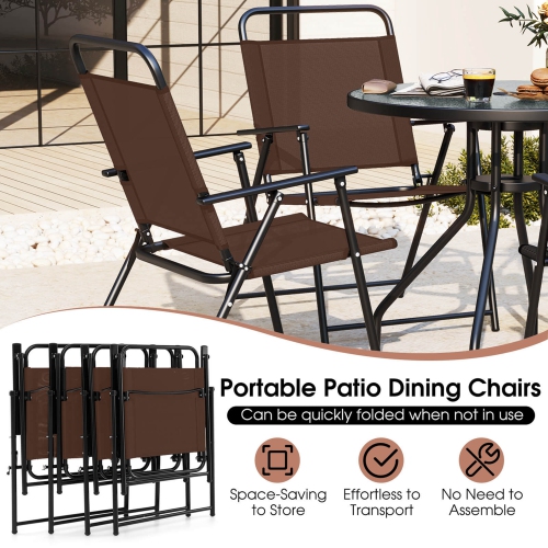 Costway Patiojoy 6 PCS Patio Dining Set Folding Chairs Glass Table Tilt Umbrella Garden