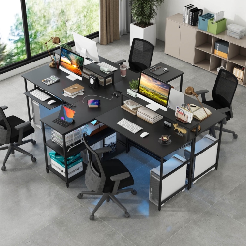 Costway 94.5" Long Office Desk 2-Person Reversible Computer Desk with LED Lights