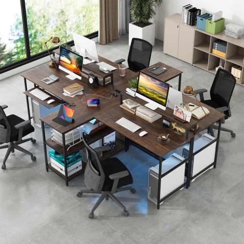 Costway 94.5" Long Office Desk 2-Person Reversible Computer Desk with LED Lights