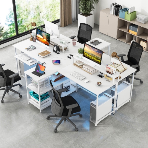 Costway 94.5" Long Office Desk 2-Person Reversible Computer Desk with LED Lights