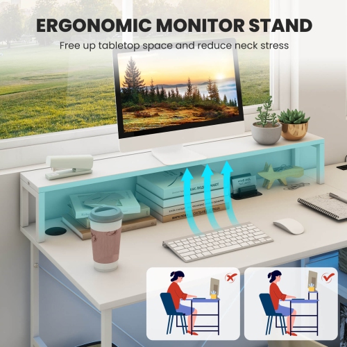 Costway 94.5" Long Office Desk 2-Person Reversible Computer Desk with LED Lights