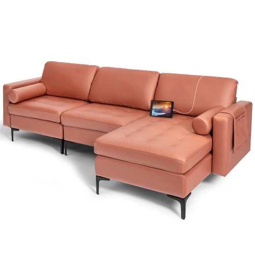 Costway Modular L-shaped Sectional Sofa w/ Reversible Chaise & 2 USB Ports