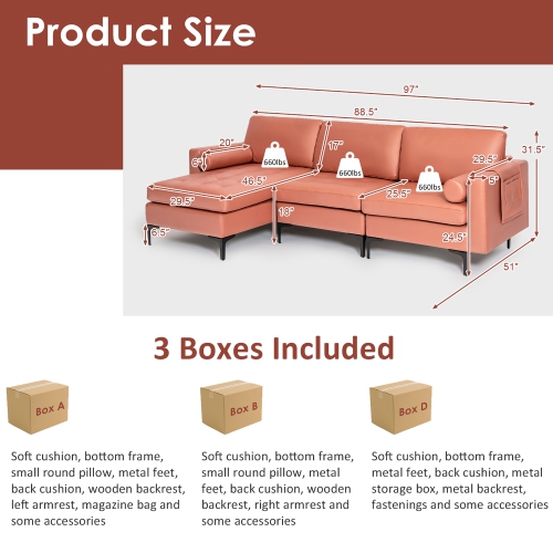 Costway Modular L-shaped Sectional Sofa w/ Reversible Chaise & 2 USB Ports