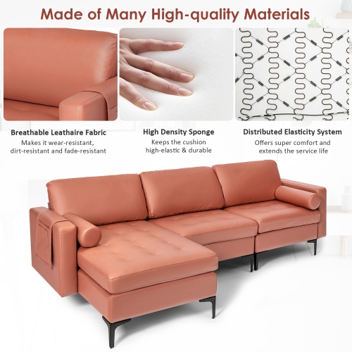 Costway Modular L-shaped Sectional Sofa w/ Reversible Chaise & 2 USB Ports