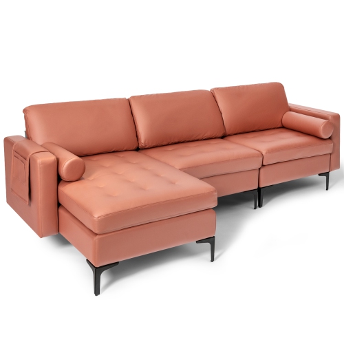 Costway Modular L-shaped Sectional Sofa w/ Reversible Chaise & 2 USB Ports