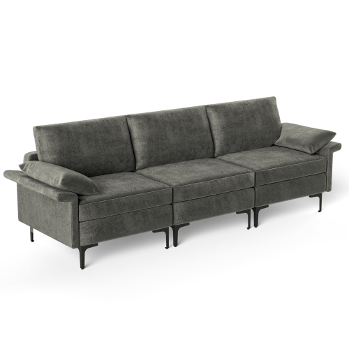 COSTWAY  Modern Modular Fabric 3-Seat Sofa Couch Living Room Furniture W/ Metal Legs