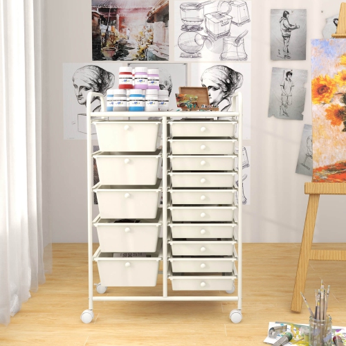 Costway 15 Drawer Rolling Storage Cart Tools Scrapbook Paper Office School Organizer