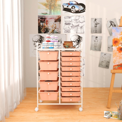 Costway 15 Drawer Rolling Storage Cart Tools Scrapbook Paper Office School Organizer