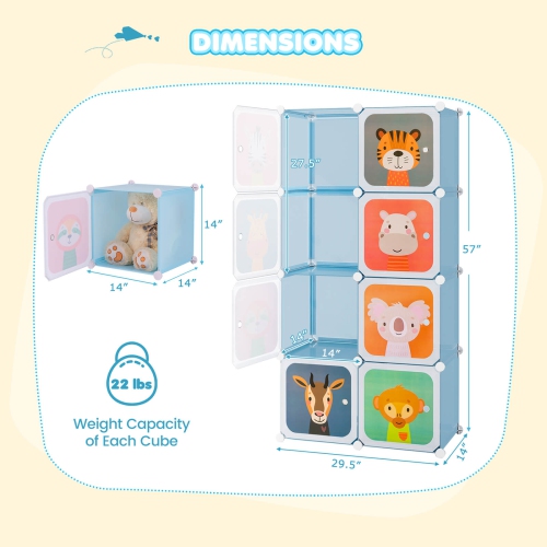 Armoire pour chambre d'enfant à 8 cubes avec armoire pour chambre de bébé de Costway garde-robe suspendu avec portes