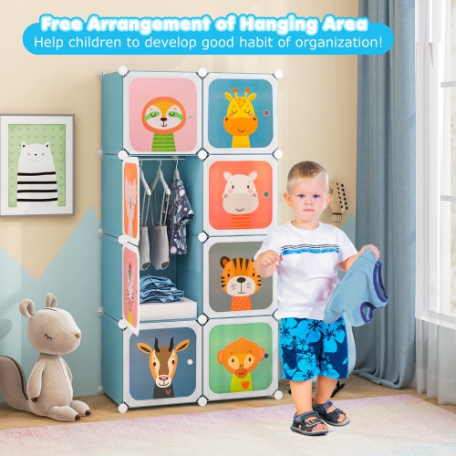 Armoire pour chambre d'enfant à 8 cubes avec armoire pour chambre de bébé de Costway garde-robe suspendu avec portes