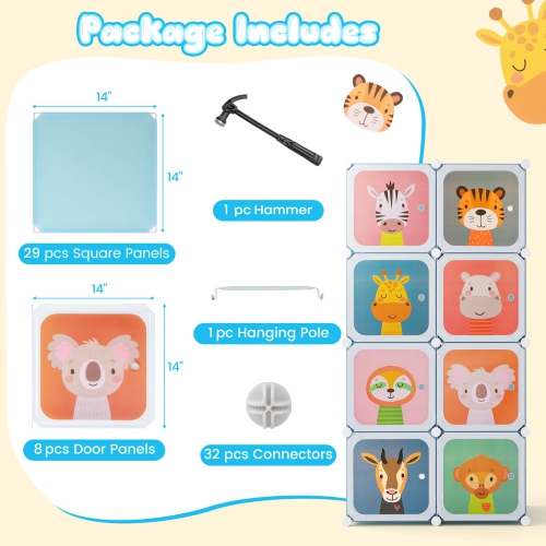 Armoire pour chambre d'enfant à 8 cubes avec armoire pour chambre de bébé de Costway garde-robe suspendu avec portes