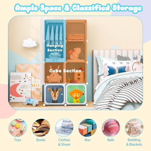 Armoire pour chambre d'enfant à 8 cubes avec armoire pour chambre de bébé de Costway garde-robe suspendu avec portes