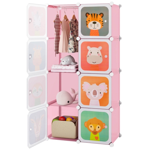 Costway 8-Cube Kids Wardrobe Baby Dresser Bedroom Armoire Clothes Hanging Closet with Doors