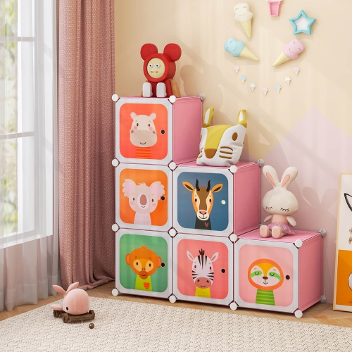 Costway 8-Cube Kids Wardrobe Baby Dresser Bedroom Armoire Clothes Hanging Closet with Doors