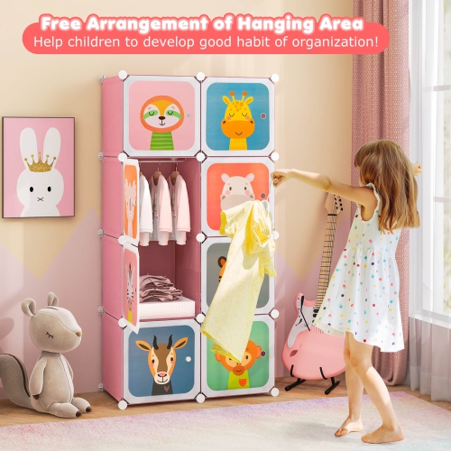 Costway 8-Cube Kids Wardrobe Baby Dresser Bedroom Armoire Clothes Hanging Closet with Doors