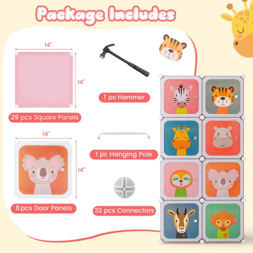 Costway 8-Cube Kids Wardrobe Baby Dresser Bedroom Armoire Clothes Hanging Closet with Doors