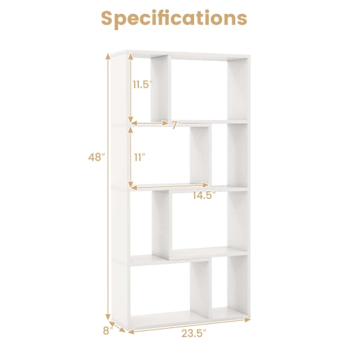 Costway 48" Geometric Bookshelf Open-back Bookcase with 8 Cubes 2 Anti-Toppling Devices