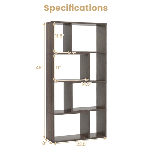 Costway 48" Geometric Bookshelf Open-back Bookcase with 8 Cubes 2 Anti-Toppling Devices