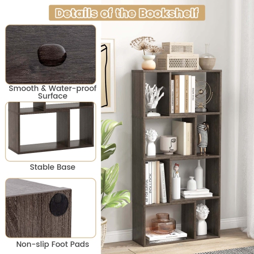 Costway 48" Geometric Bookshelf Open-back Bookcase with 8 Cubes 2 Anti-Toppling Devices