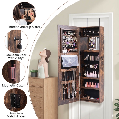 Meuble de rangement pour armoires à bijoux en miroir à écran tactile DEL de Costway pour porte