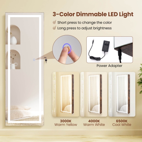 Meuble de rangement pour armoires à bijoux en miroir à écran tactile DEL de Costway pour porte