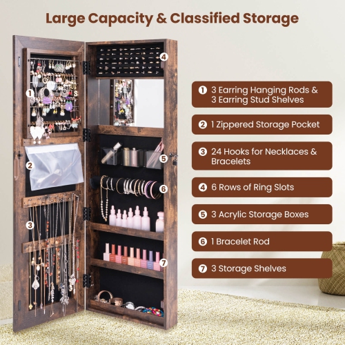 Meuble de rangement pour armoires à bijoux en miroir à écran tactile DEL de Costway pour porte