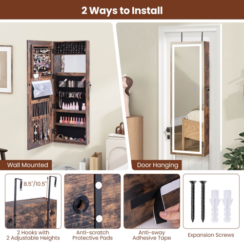 Meuble de rangement pour armoires à bijoux en miroir à écran tactile DEL de Costway pour porte