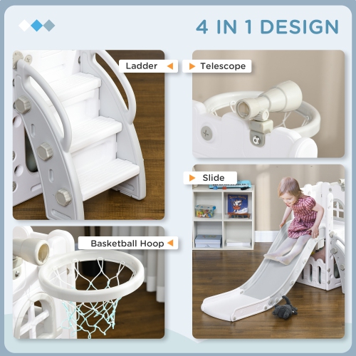 Glissoire pour tout-petits de Qaba, 4 en 1 pour enfants âgés de 1-3 ans avec panier de basketball, bloc d'escalade, télescope, panier de rangement,