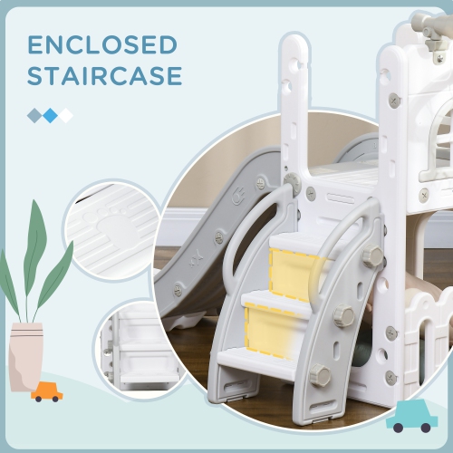 Glissoire pour tout-petits de Qaba, 4 en 1 pour enfants âgés de 1-3 ans avec panier de basketball, bloc d'escalade, télescope, panier de rangement,