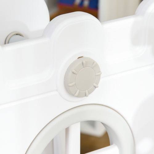 Qaba 6-in-1 Kids Slide and Swing Set with Telescope, Basketball Hoop, Climber, Baby Toddler Swing Set Indoor Playground with Storage Space, for Aged