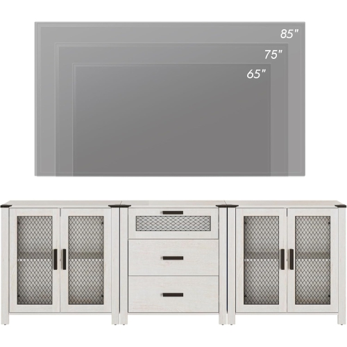 WAMPAT TV Stand Set with Drawers for ups to 85 inch TV, Media TV Console Table with 4 Mesh Door for Dining, Living and Bed Room, Antique White