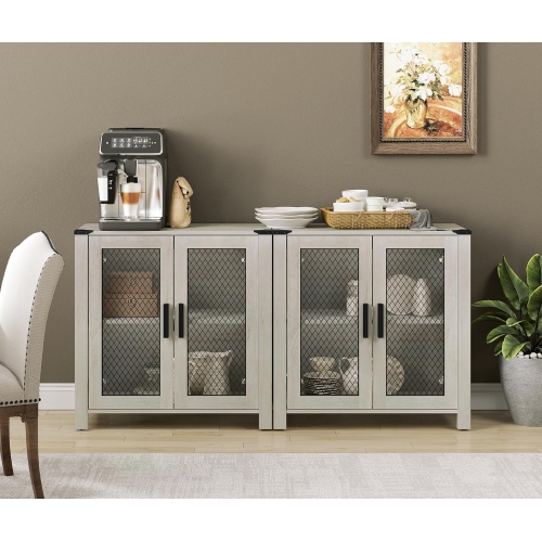 WAMPAT TV Stand Set with Drawers for ups to 85 inch TV, Media TV Console Table with 4 Mesh Door for Dining, Living and Bed Room, Antique White