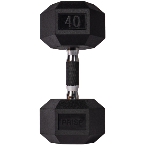 Haltères hexagonaux recouverts de caoutchouc PRISP - poids à main en fonte pour gym à domicile, exercice et mise en forme avec prise en caoutchouc;