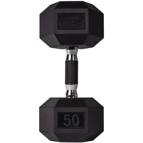 Haltères hexagonaux recouverts de caoutchouc PRISP - poids à main en fonte pour gym à domicile, exercice et mise en forme avec prise en caoutchouc;