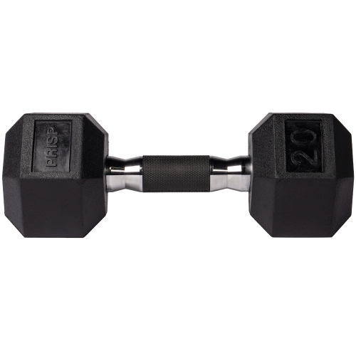 Haltères hexagonaux recouverts de caoutchouc PRISP - poids à main en fonte pour gym à domicile, exercice et mise en forme avec prise en caoutchouc;