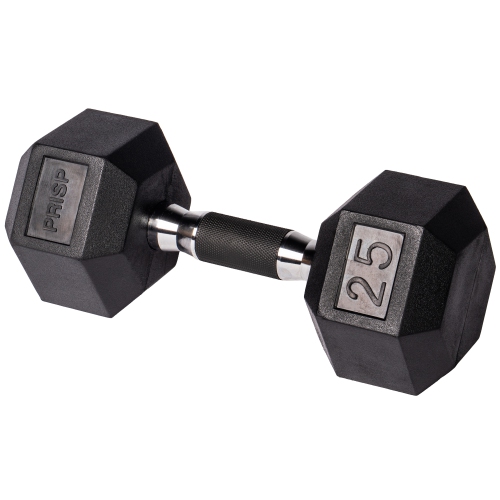Haltères hexagonaux recouverts de caoutchouc PRISP - poids à main en fonte pour gym à domicile, exercice et mise en forme avec prise en caoutchouc;